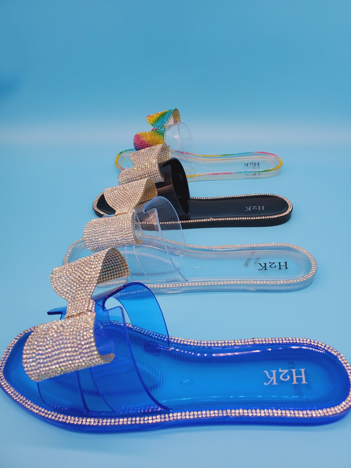 Slip On Crystal Covered Bow Slippers