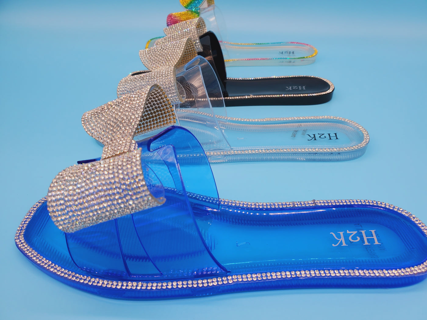 Slip On Crystal Covered Bow Slippers