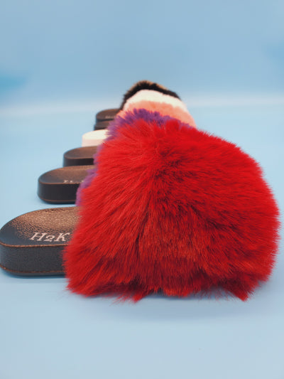 Kids Open Toe Faux Fur Slides