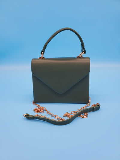 Mini Olive Color Clutch With A Gold Chain