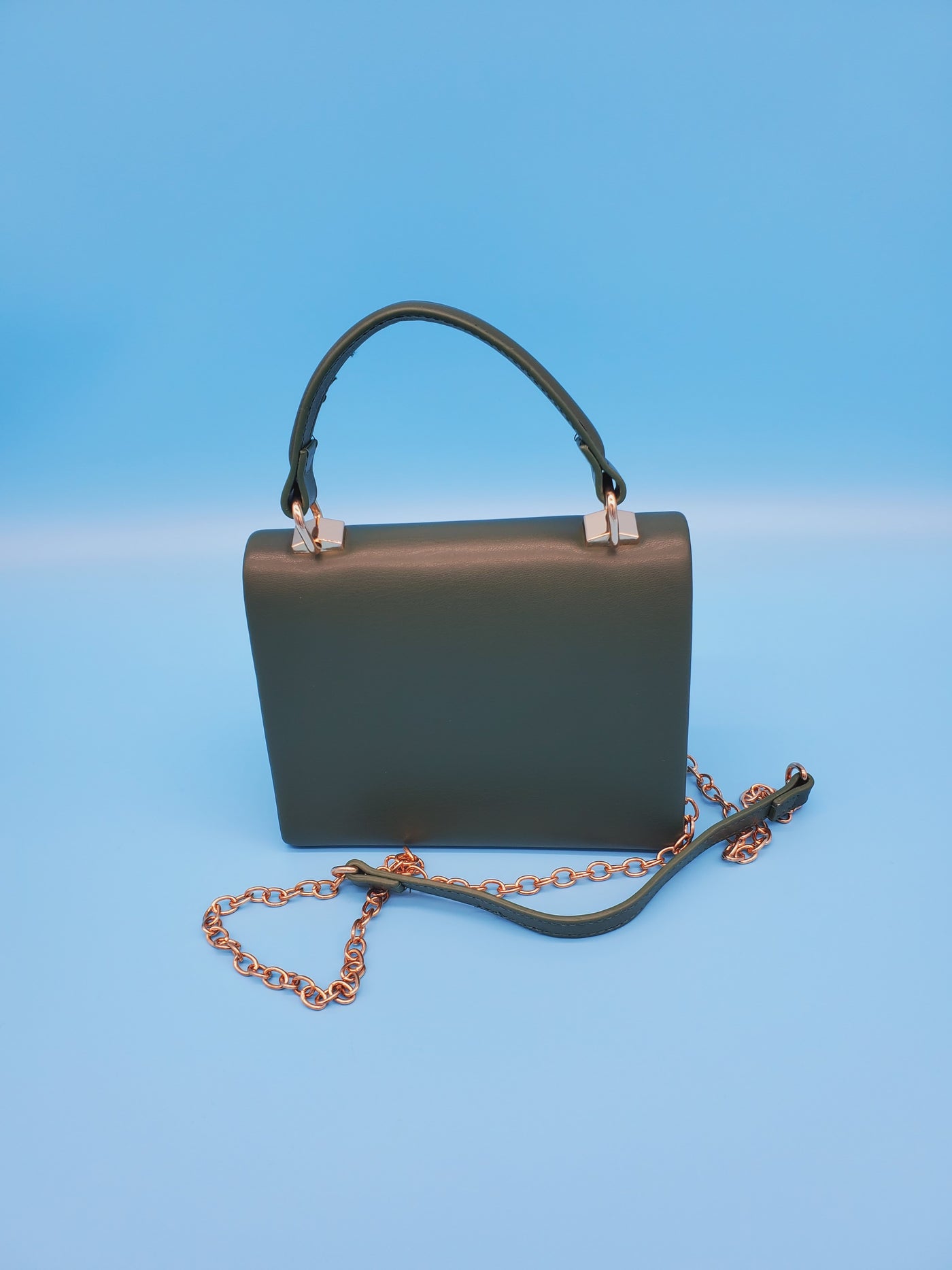 Mini Olive Color Clutch With A Gold Chain
