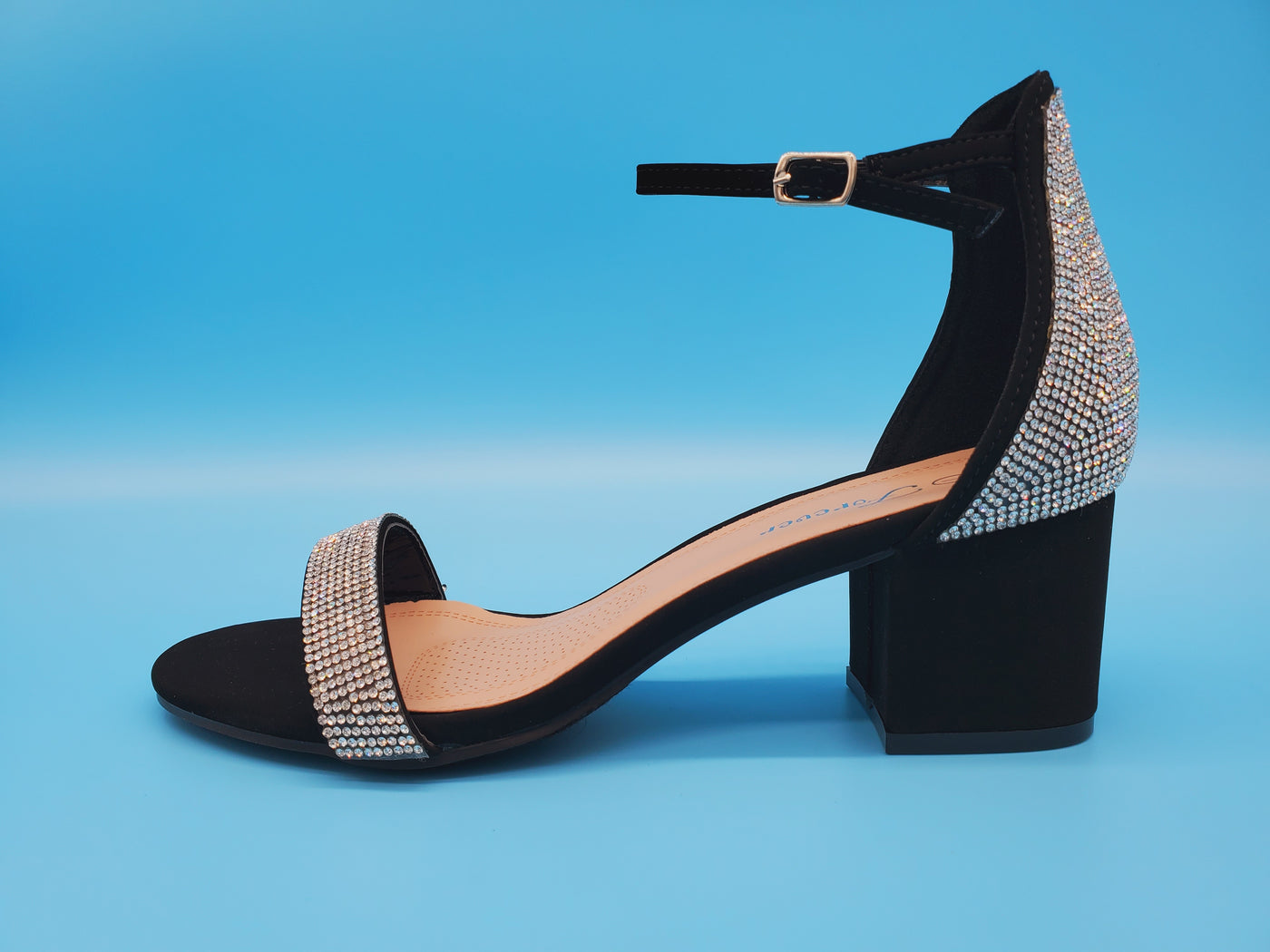 Low Dressy Crystal Covered Chunky Heels