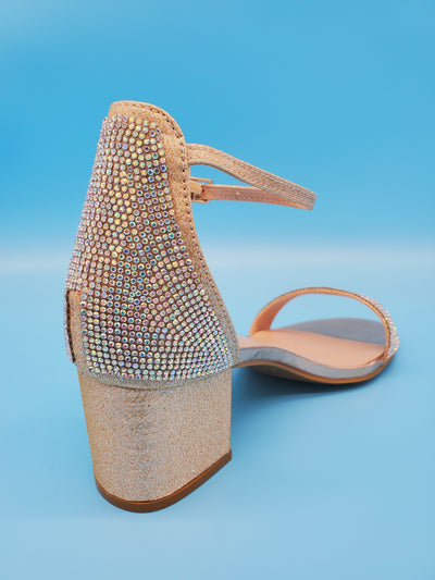 Low Chunky Crystal Covered Dressy Heels