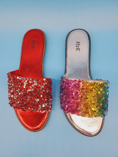 Open Toe Crystal Covered Slippers