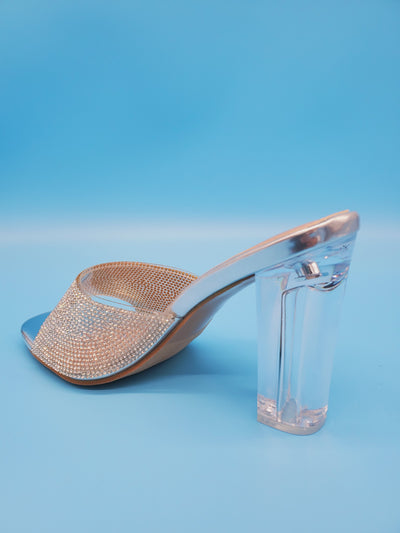 Crystal Covered Clear Chunky Heels