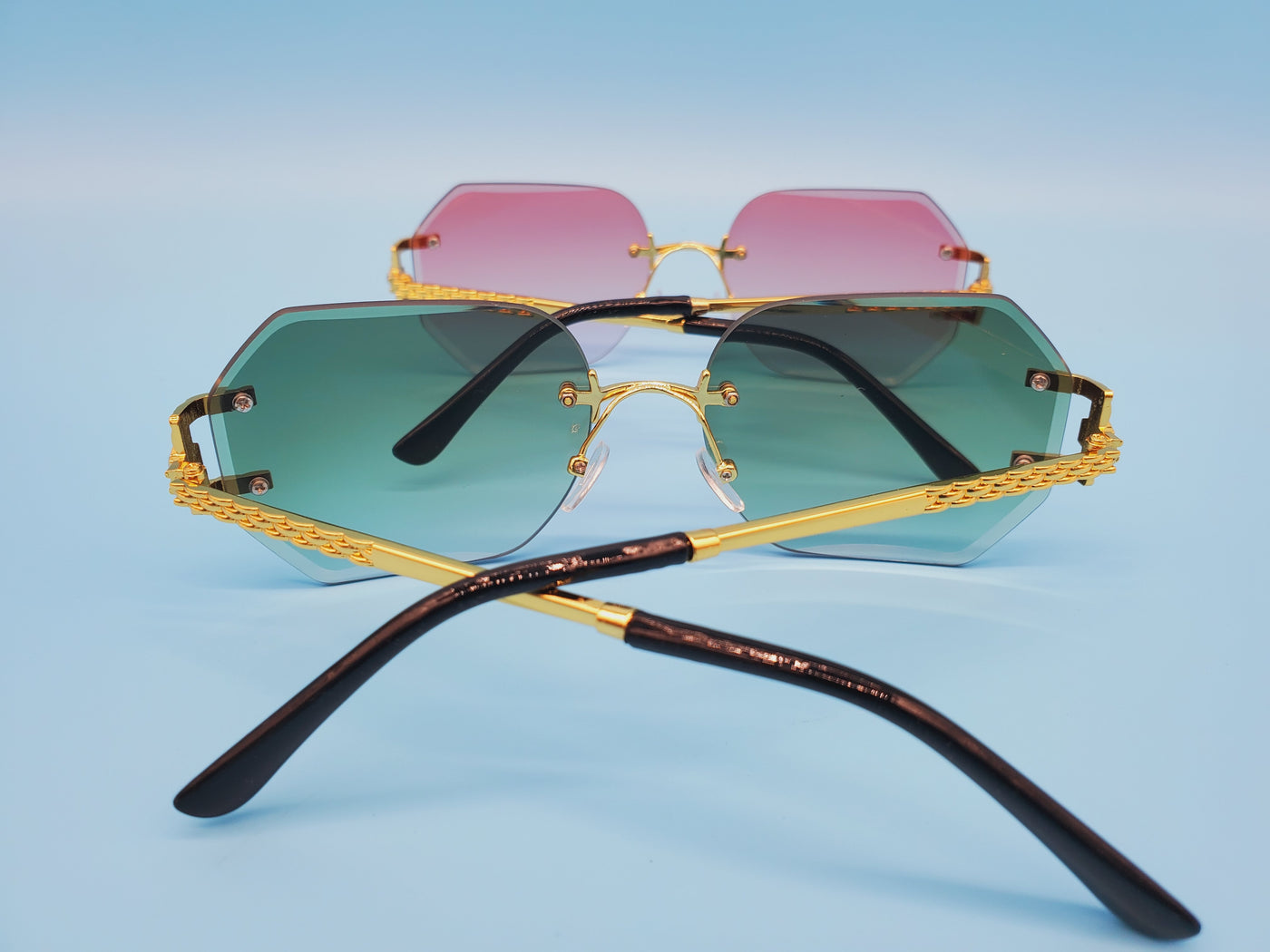 Luxury Rimless Diamond Cut Edge Sunglasses